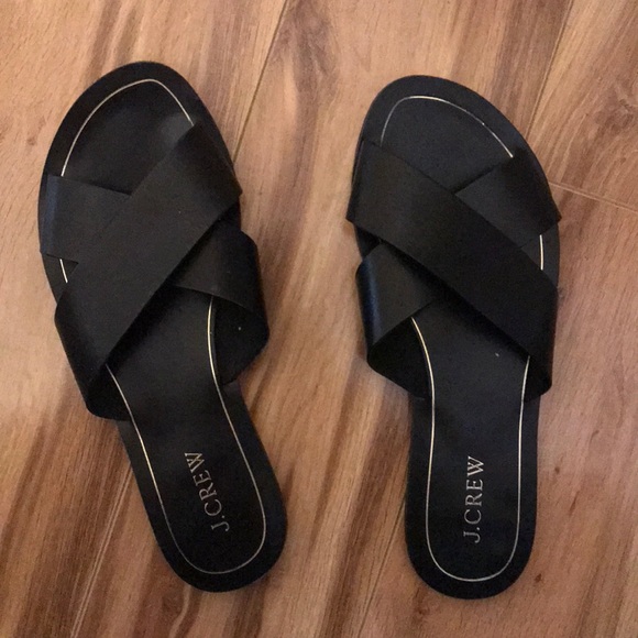 J. Crew Shoes - Women’s black leather J. Crew slides/sandals.